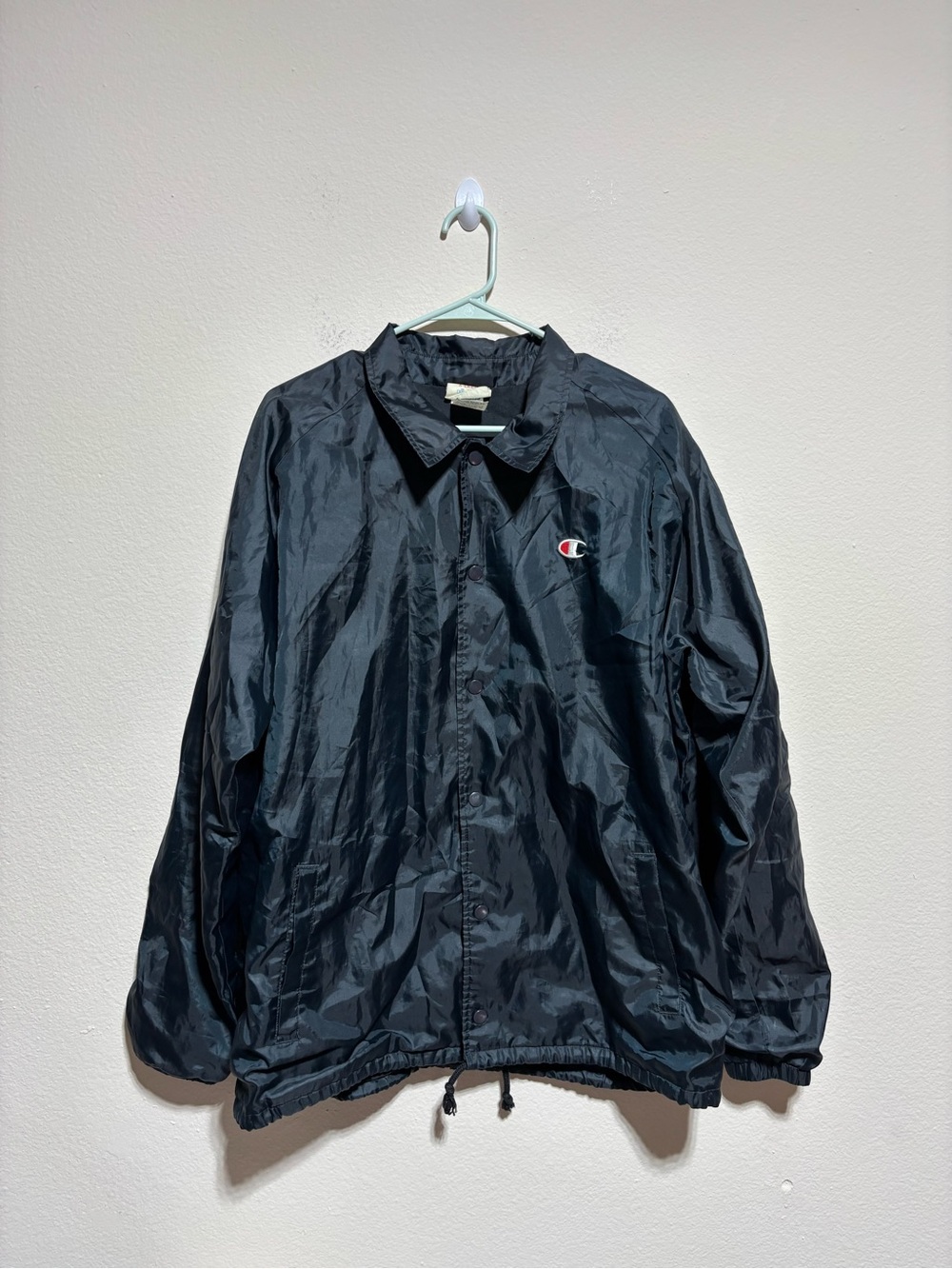 Champion Black Windbreaker Coach Jacket with Embroidered Logo